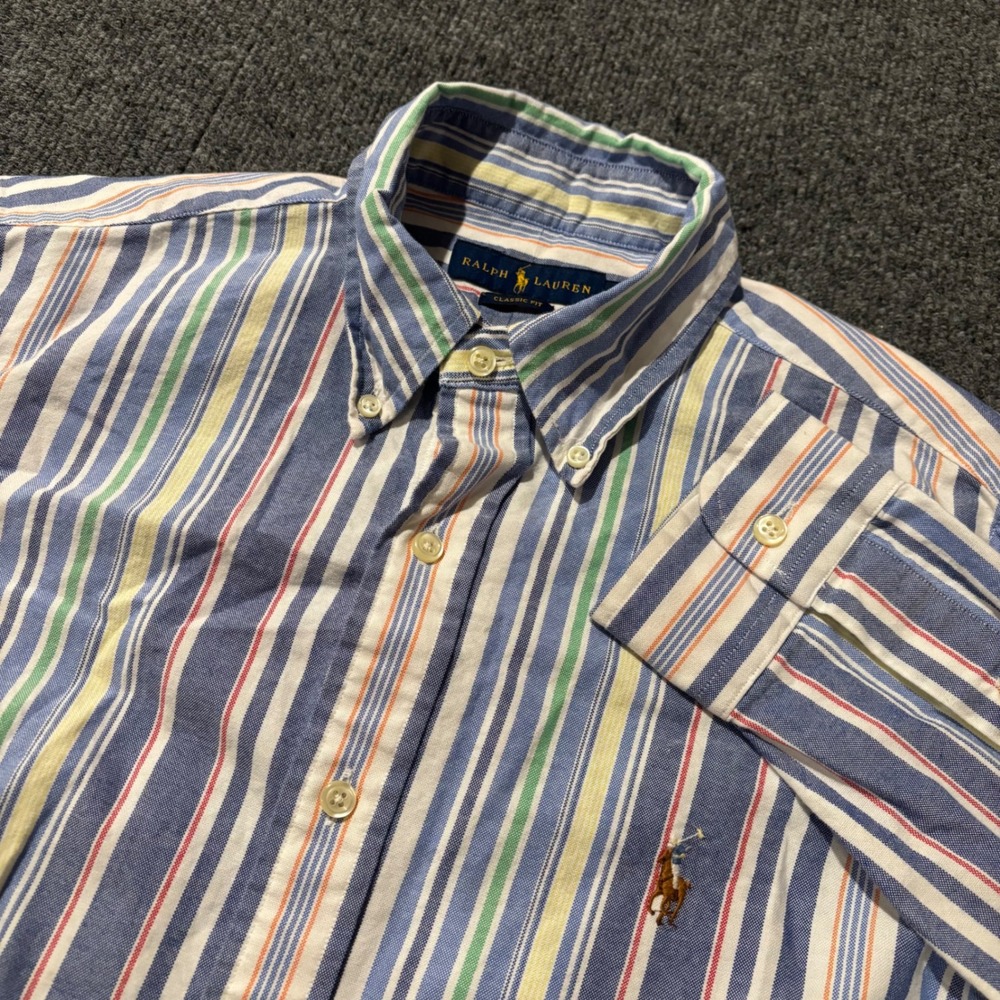 Ralph Lauren Classic Fit Mens Small Multi Color Striped Oxford Button Down Shirt